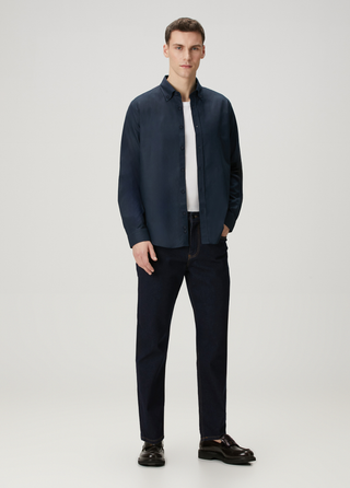 Qsimple Muscle Fit Oxford Koyu Lacivert Erkek Gömlek My Store