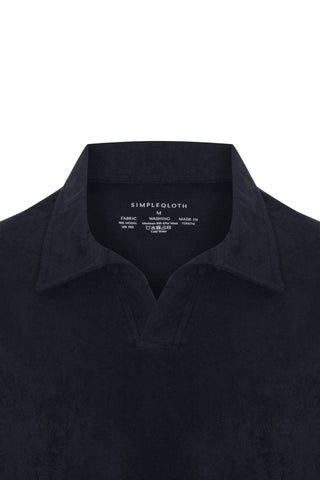 Qsimple Polo Havlu Luxe Touch™ – Muscle Up Fit Koyu Lacivert Towelling Polo Tişört SIMPLEQLOTH