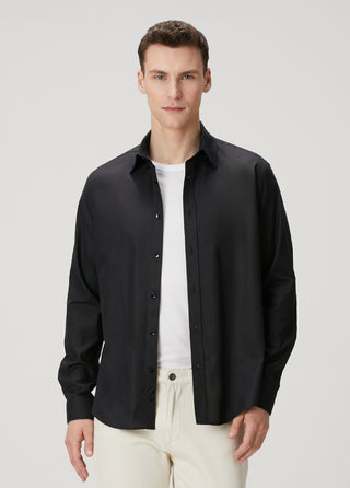 Qsimple Muscle Fit Keten Lyocell Karışımı Siyah Gömlek SIMPLEQLOTH