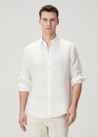 Qsimple Muscle Fit Premium Keten Beyaz Gömlek SIMPLEQLOTH