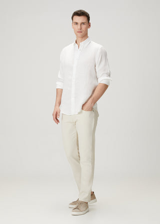 Qsimple Muscle Fit Premium Keten Beyaz Gömlek SIMPLEQLOTH