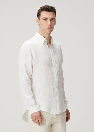 Qsimple Muscle Fit Premium Keten Beyaz Gömlek SIMPLEQLOTH