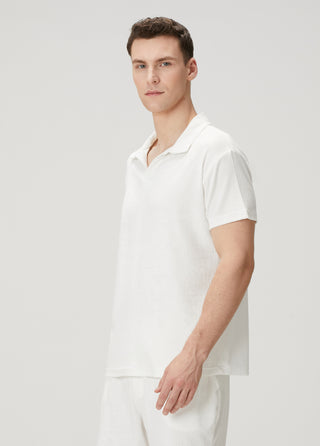 Qsimple Towelling Luxe Modal Beyaz Muscle Up Fit Polo T-Shirts SIMPLEQLOTH