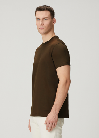 Paris | Lüks Merserize Pamuk Tişört Qsimple Muscle Up Fit-Kahverengi SIMPLEQLOTH