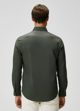 The Strategist | Travel B-Stretch Muscle Fit Gömlek-Dark Green SIMPLEQLOTH