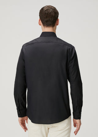 Qsimple Muscle Fit Keten Lyocell Karışımı Siyah Gömlek SIMPLEQLOTH