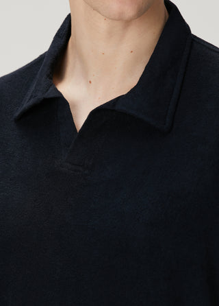 Qsimple Polo Havlu Luxe Touch™ – Muscle Up Fit Koyu Lacivert Towelling Polo Tişört SIMPLEQLOTH