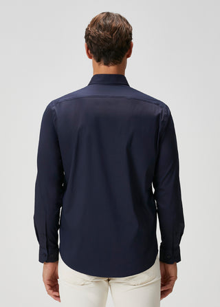 The Strategist | Travel B-Stretch Muscle Fit Gömlek-Koyu Lacivert SIMPLEQLOTH