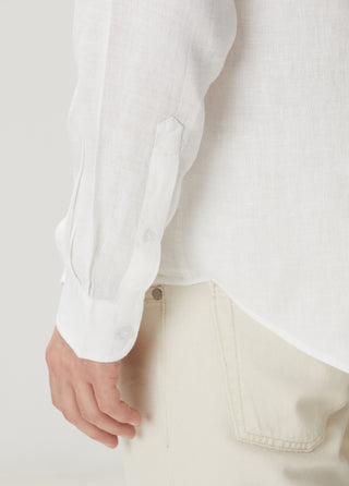 Qsimple Muscle Fit Premium Keten Beyaz Gömlek SIMPLEQLOTH