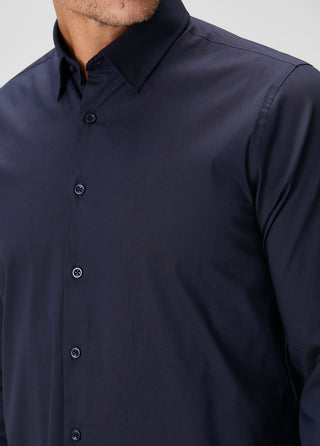 The Strategist | Travel B-Stretch Muscle Fit Gömlek-Koyu Lacivert SIMPLEQLOTH