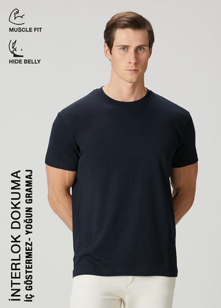 Copenhagen | Premium Interlok Qsimple MuscleFit Tişört  – Koyu Lacivert SIMPLEQLOTH