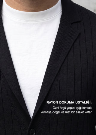 Galatia | Rayon Polo Yaka Triko Hibrit 4 Mevsim Hırka - Siyah SIMPLEQLOTH