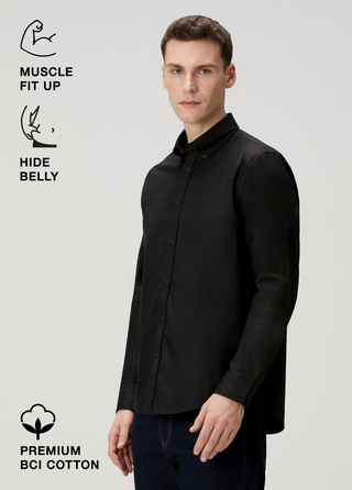 Qsimple Muscle Fit Oxford Siyah Erkek Gömlek My Store