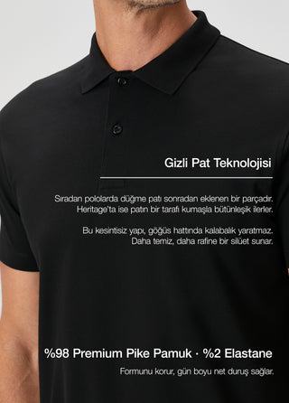 Heritage I Siyah Premium Pamuk Pike Polo - Gizli Patlı & Formunu Koruyan Qsimple Muscle Fit My Store