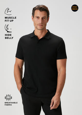 Heritage I Siyah Premium Pamuk Pike Polo - Gizli Patlı & Formunu Koruyan Qsimple Muscle Fit My Store