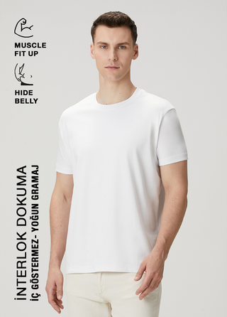 Copenhagen | Premium Interlok Qsimple Muscle Up Fit Tişört – Beyaz SIMPLEQLOTH