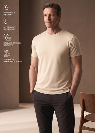 Cappadocia | Brushed Rayon Fluid - Ribana Yaka - Qsimple Muscle Fit Hide Belly Tshirt -Han Rock SIMPLEQLOTH