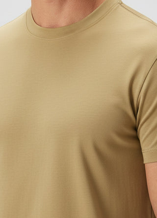 Cappadocia | Brushed Rayon Fluid - Qsimple Muscle Fit Hide Belly Tshirt - Camel SIMPLEQLOTH