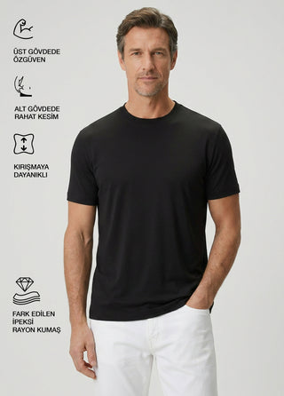 Cappadocia | Brushed Rayon Fluid - Qsimple Muscle Fit Hide Belly Tshirt - Volcanic Black SIMPLEQLOTH