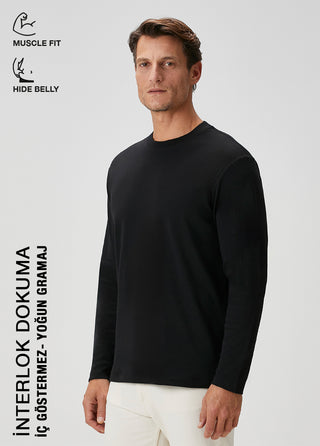 Oslo | Uzun Kollu Tişört – Premium Interlok Qsimple Muscle Up Fit - Siyah SIMPLEQLOTH