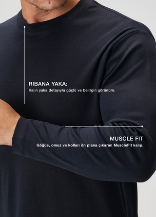 Oslo | Uzun Kollu Tişört – Premium Interlok Qsimple Muscle Up Fit - Koyu Lacivert SIMPLEQLOTH