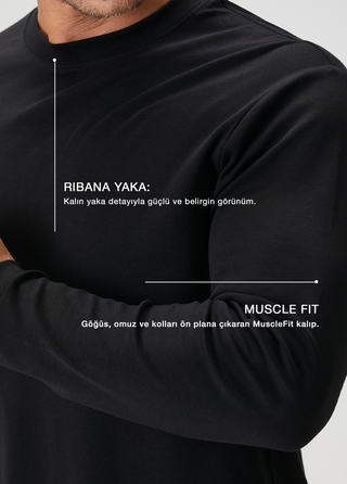 Oslo | Uzun Kollu Tişört – Premium Interlok Qsimple Muscle Up Fit - Siyah SIMPLEQLOTH