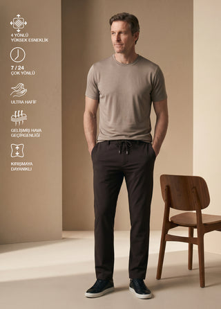 PERGAMON | Kırışmaz 4 Yöne Esneyen Nefes Alabilen 7/24 Teknik Jogger Pantolon - Acı Kahve SIMPLEQLOTH