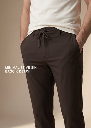 PERGAMON | Kırışmaz 4 Yöne Esneyen Nefes Alabilen 7/24 Teknik Jogger Pantolon - Acı Kahve SIMPLEQLOTH