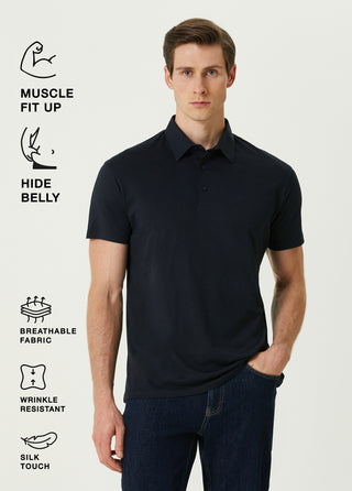Qsimple Polo Gömlek Yaka Koyu Lacivert Muscle Up Fit Tişört My Store