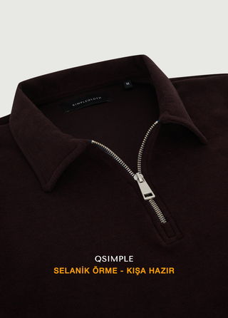 St. Moritz | Yarım Fermuarlı Polo Sweatshirt – Bordo-Lacivert Melanj My Store
