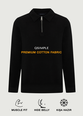 St. Moritz | Polo Yarım Fermuarlı Sweatshirt – Siyah My Store