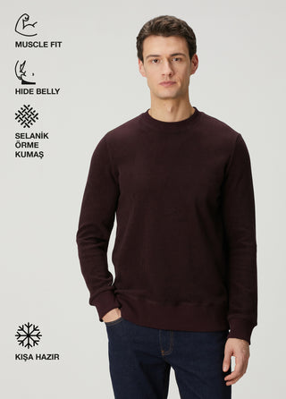 Stockholm | Bisiklet Yaka Sweatshirt-Bordo-Lacivert Melanj My Store