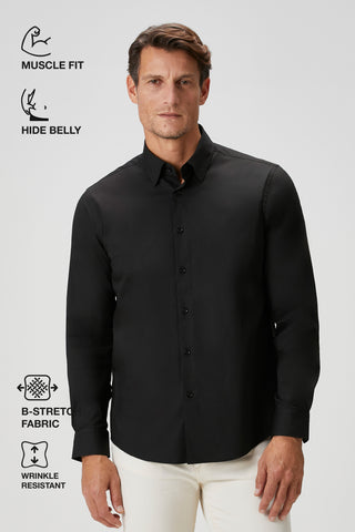 The Strategist | Travel B-Stretch Muscle Fit Gömlek-Siyah SIMPLEQLOTH