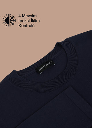 TROIA | Rayon 4 Mevsim - Muscle Up Hide Belly Fit - Uzun Kol Triko Tshirt - Koyu Lacivert SIMPLEQLOTH