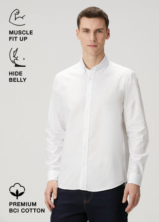 yakası düğmeli okford beyaz göbek gizleyen erkek gömlek